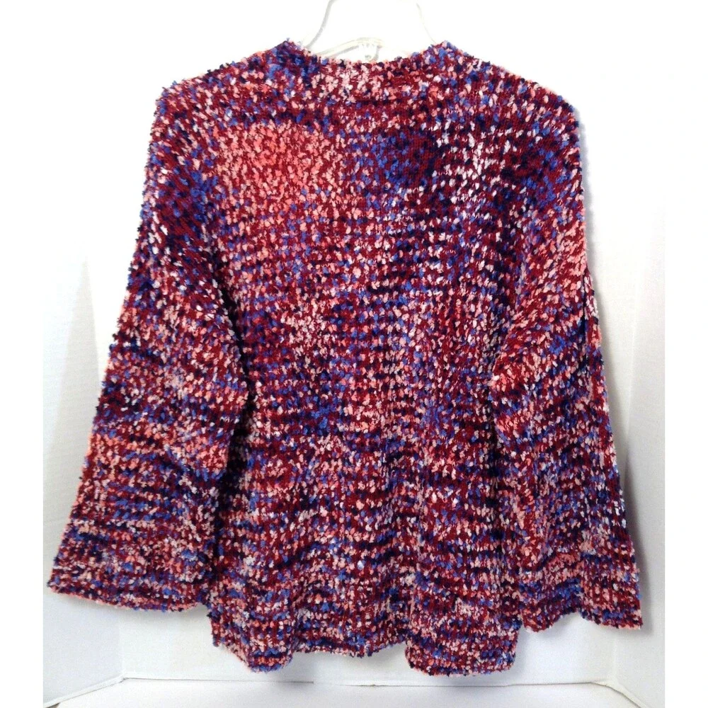 Marc New York Cardigan Sweater Wn M Burgundy Colorful Shag Artsy Oversized 70s